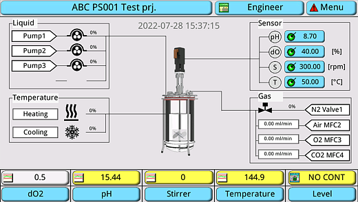 Программное обеспечение биореактора AbioBundle E (главное меню)