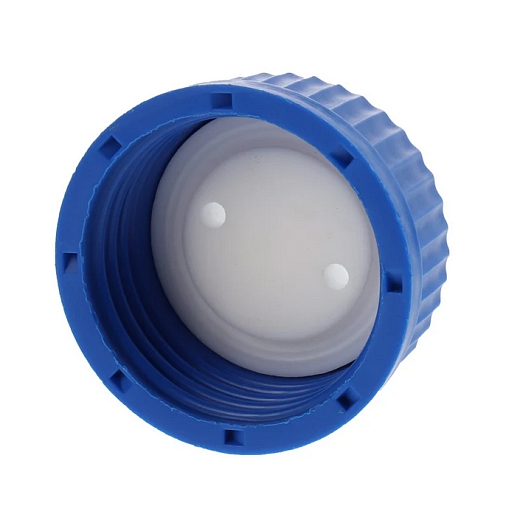 Крышка для бутылей с резьбой GL-45, с двумя отверстиями для трубок 1/8", синяя Фото 2
