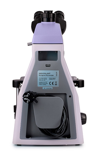 Микроскоп Magus Bio 260T, прямой, тринокуляр/бинокуляр, СП, планахромат 4×, 10×, 40×, 100× (вид сзади)