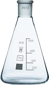 Колба коническая с пришлифованной горловиной Кн-1, со шкалой, шлиф 45/40, Россия